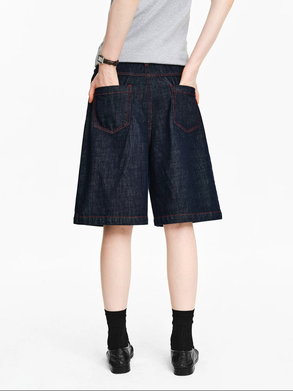 PCLP 100 Percent Cotton Relaxed Mid Rise Knee Length Denim Blue Straight Pants