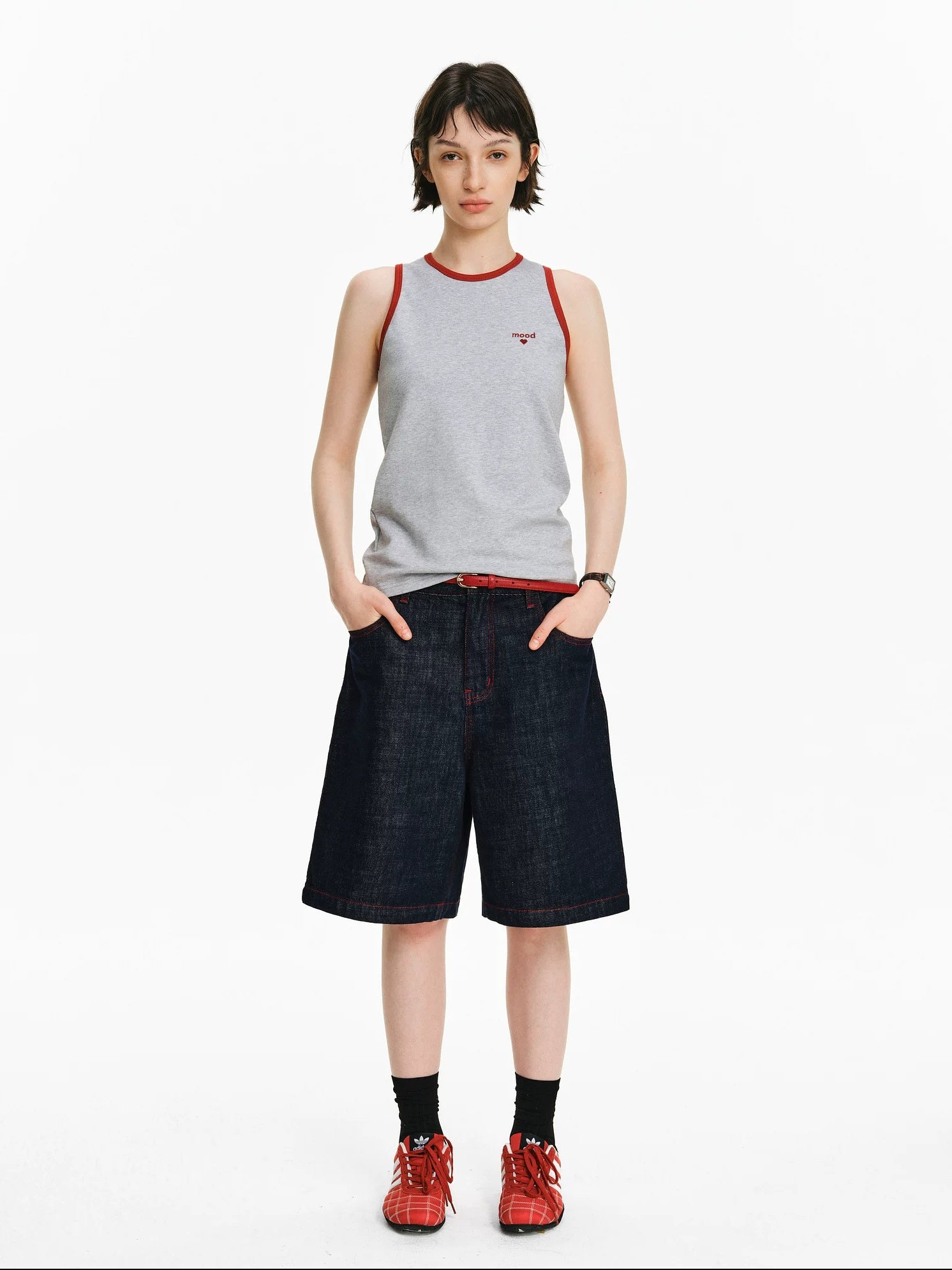 PCLP 100 Percent Cotton Relaxed Mid Rise Knee Length Denim Blue Straight Pants