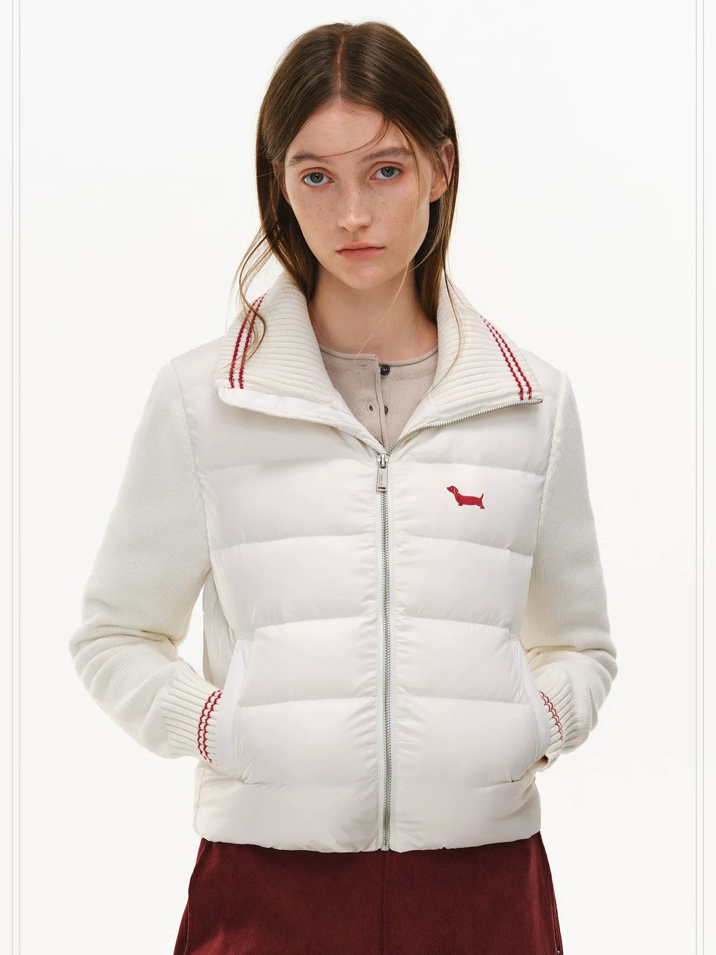 PCLP 85% White Duck Down Embroidered Chivalrous Regular Fit Women Nylon Down Jacket