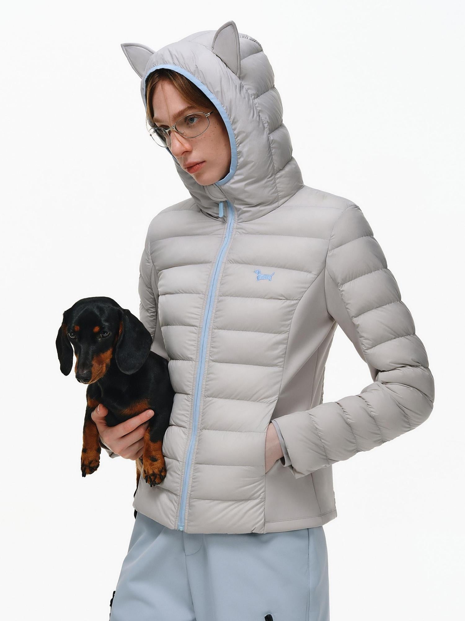 PCLP 90% Duck Down Warm Slim Fit Colorblock Hooded Women Zipper Down Jacket