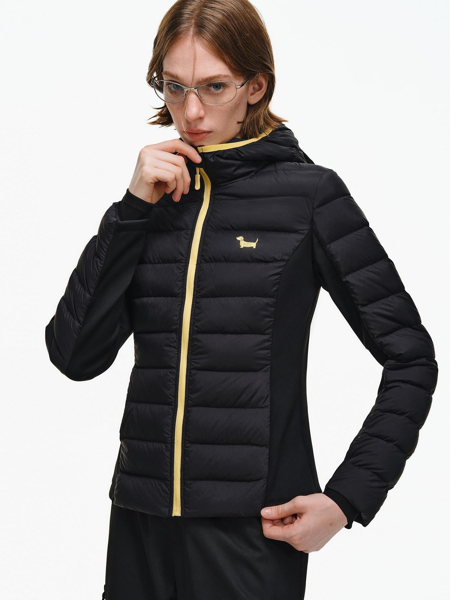 PCLP 90% Duck Down Warm Slim Fit Colorblock Hooded Women Zipper Down Jacket