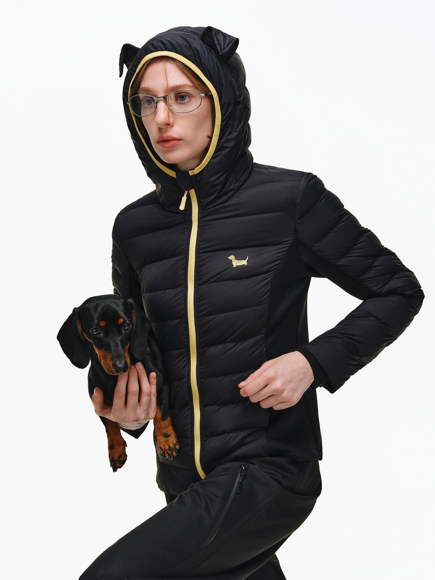 PCLP 90% Duck Down Warm Slim Fit Colorblock Hooded Women Zipper Down Jacket