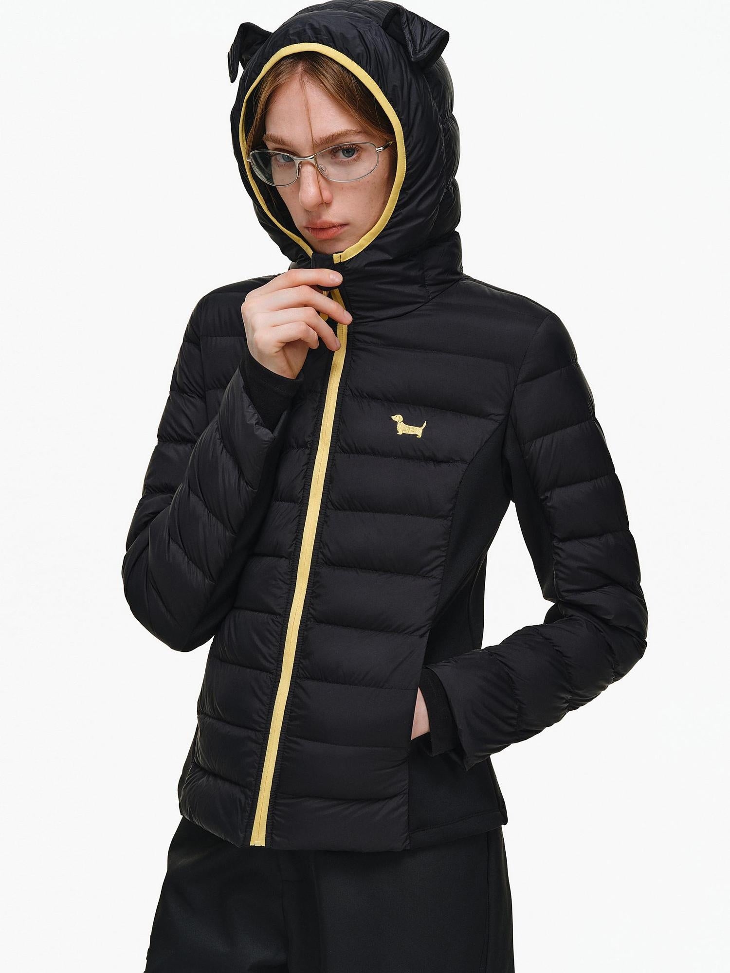 PCLP 90% Duck Down Warm Slim Fit Colorblock Hooded Women Zipper Down Jacket