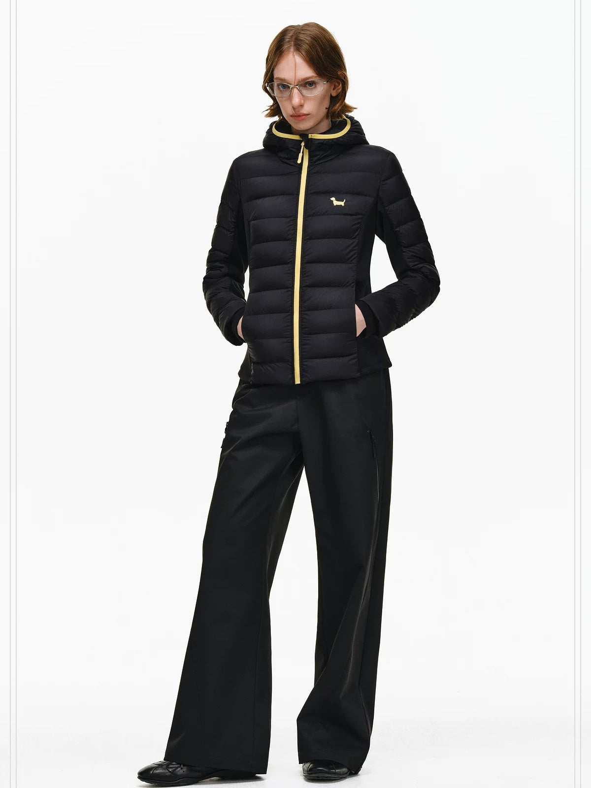 PCLP 90% Duck Down Warm Slim Fit Colorblock Hooded Women Zipper Down Jacket