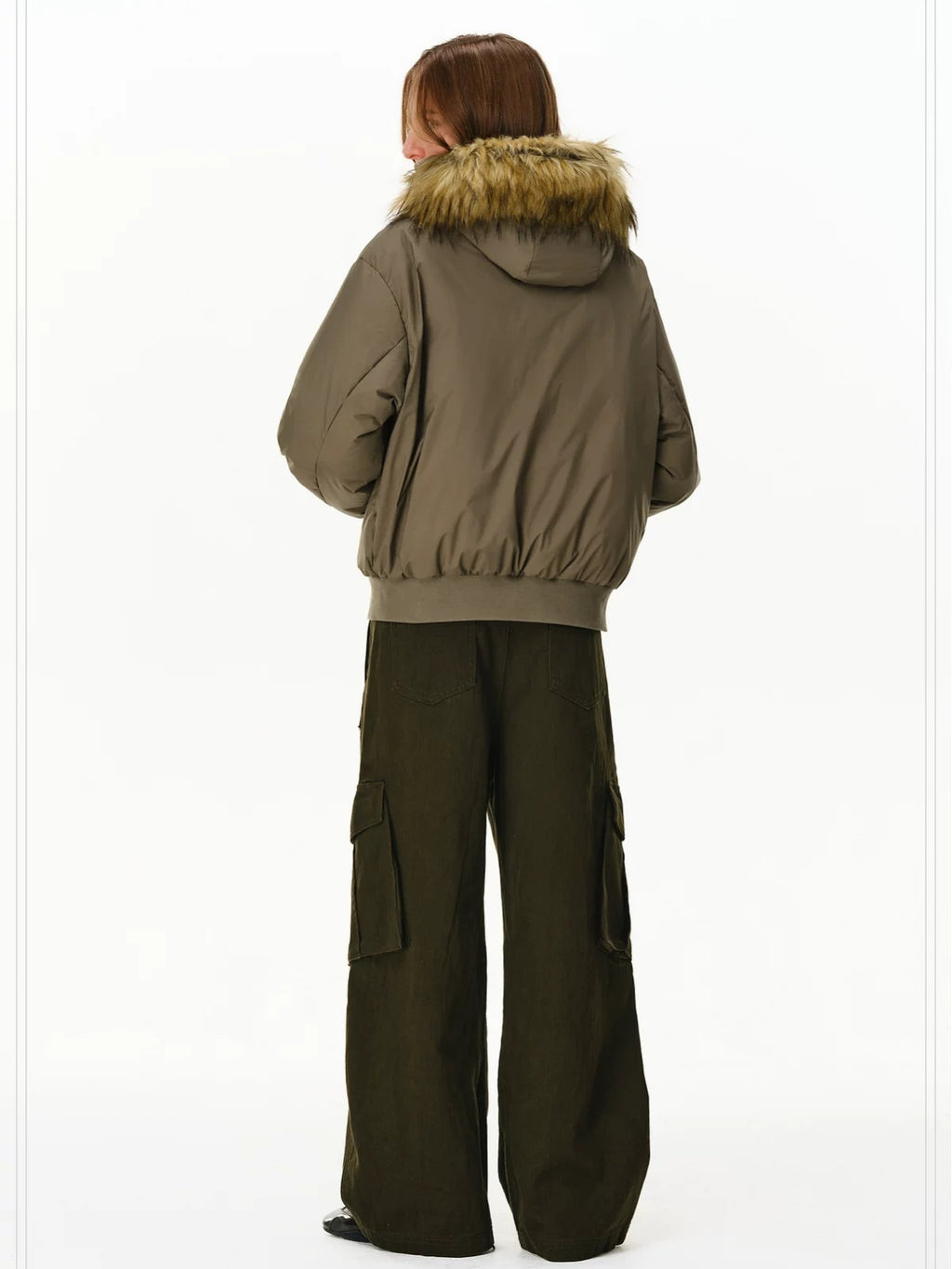 PCLP 90 Fill White Duck Down Hooded Fur Collar Splice Modern Women Nylon Down Jacket