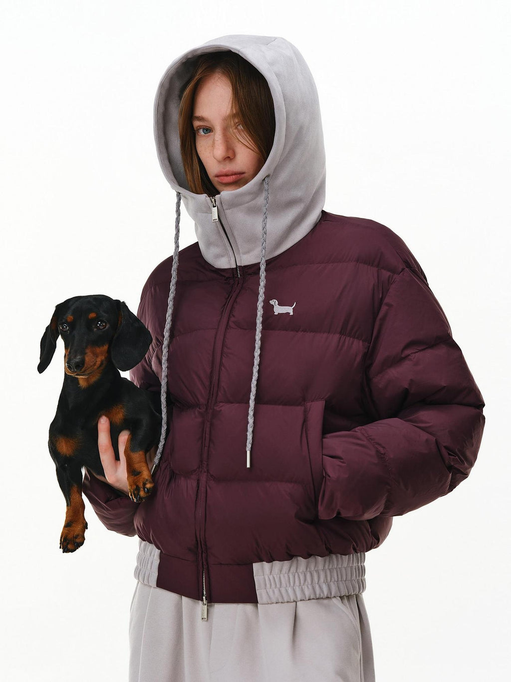 PCLP 90 Percent White Duck Down Patchwork Hooded Women Nylon Regular Fit Down Jacket