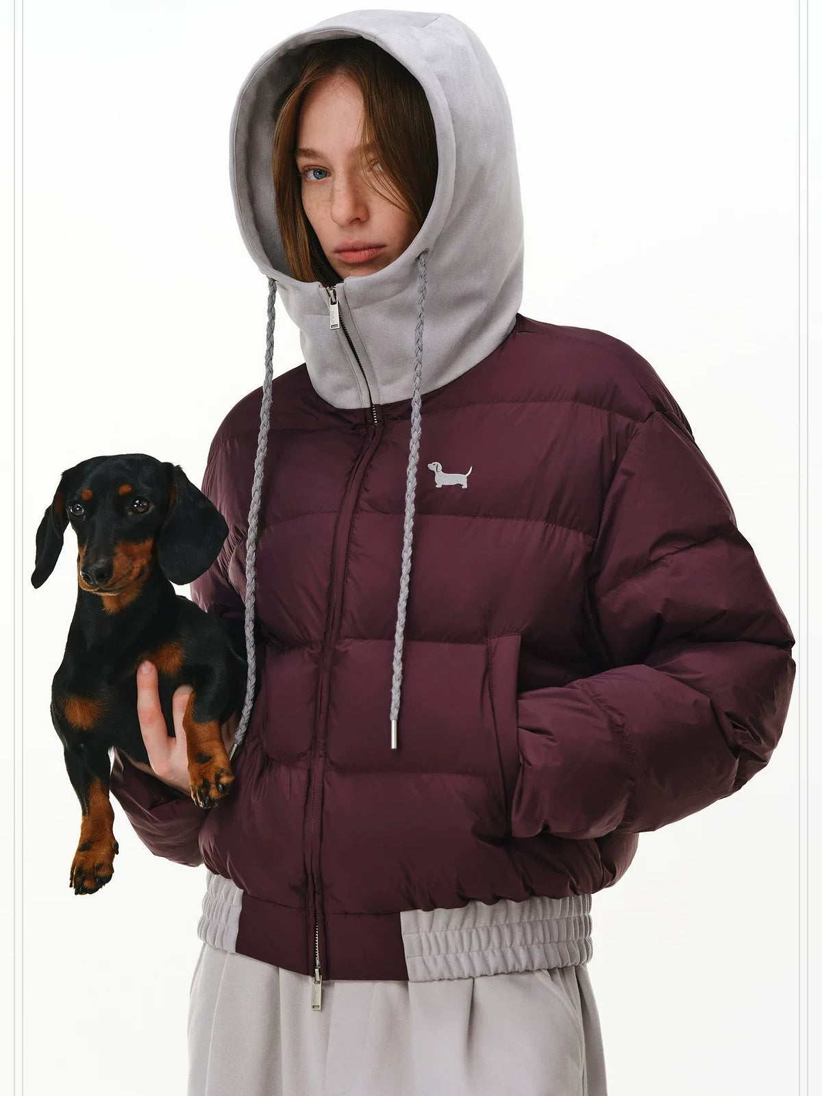 PCLP 90 Percent White Duck Down Patchwork Hooded Women Nylon Regular Fit Down Jacket