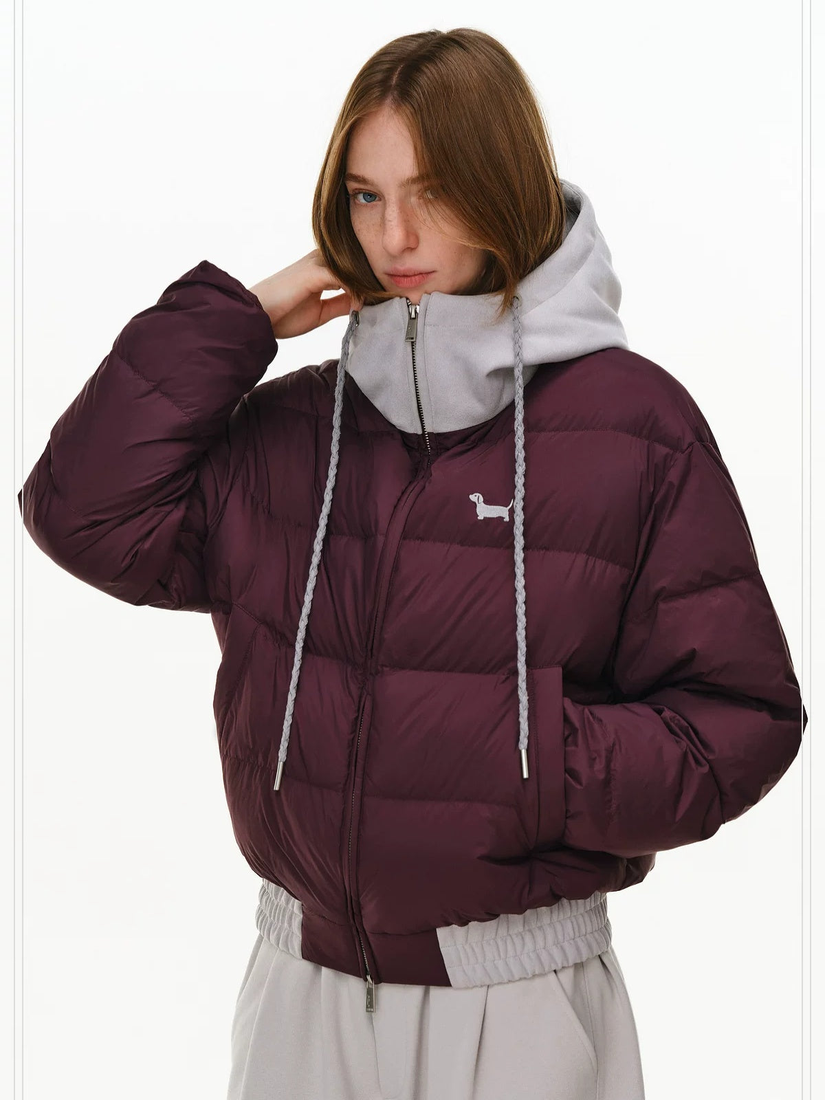 PCLP 90 Percent White Duck Down Patchwork Hooded Women Nylon Regular Fit Down Jacket
