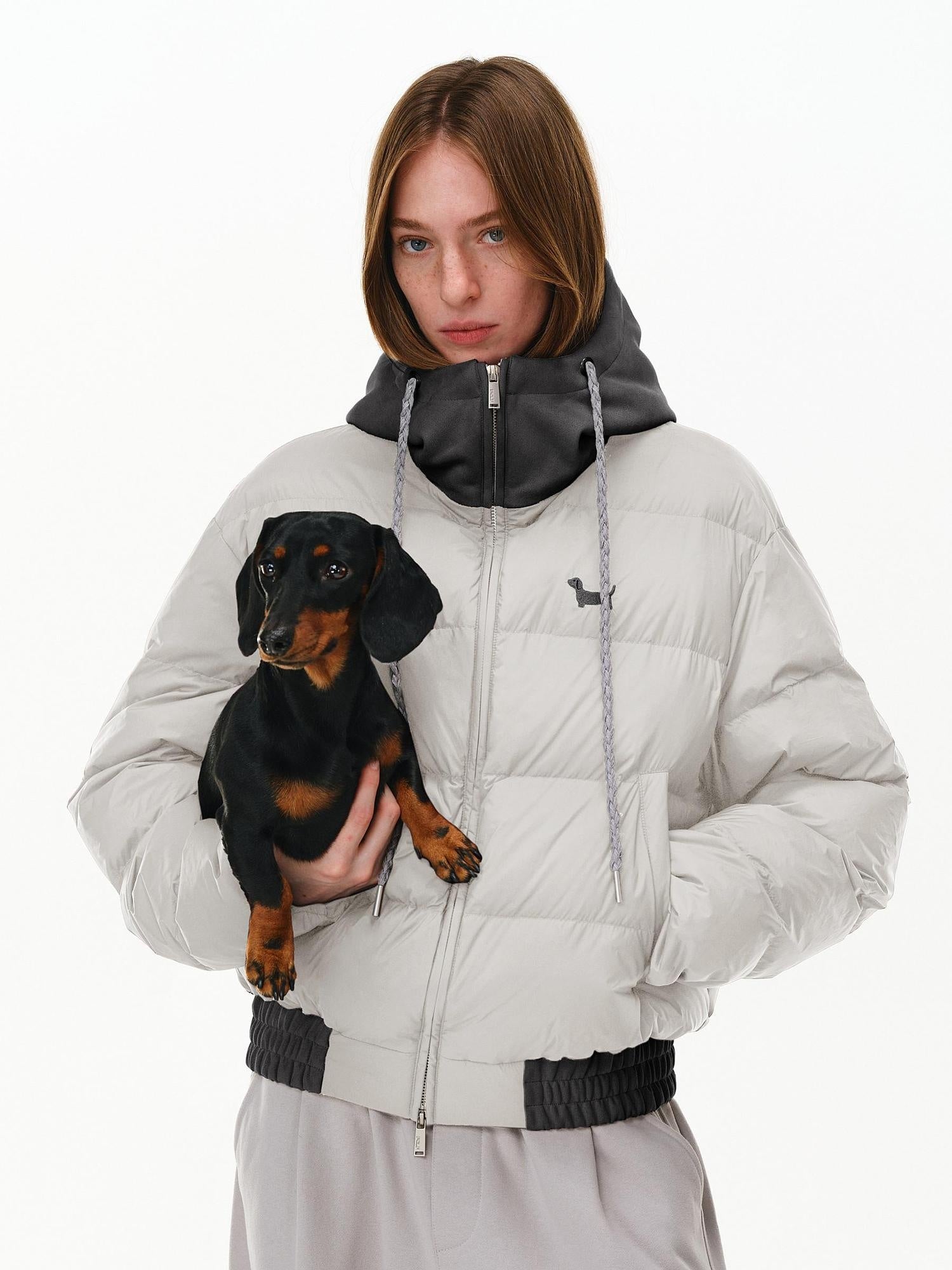 PCLP 90 Percent White Duck Down Patchwork Hooded Women Nylon Regular Fit Down Jacket