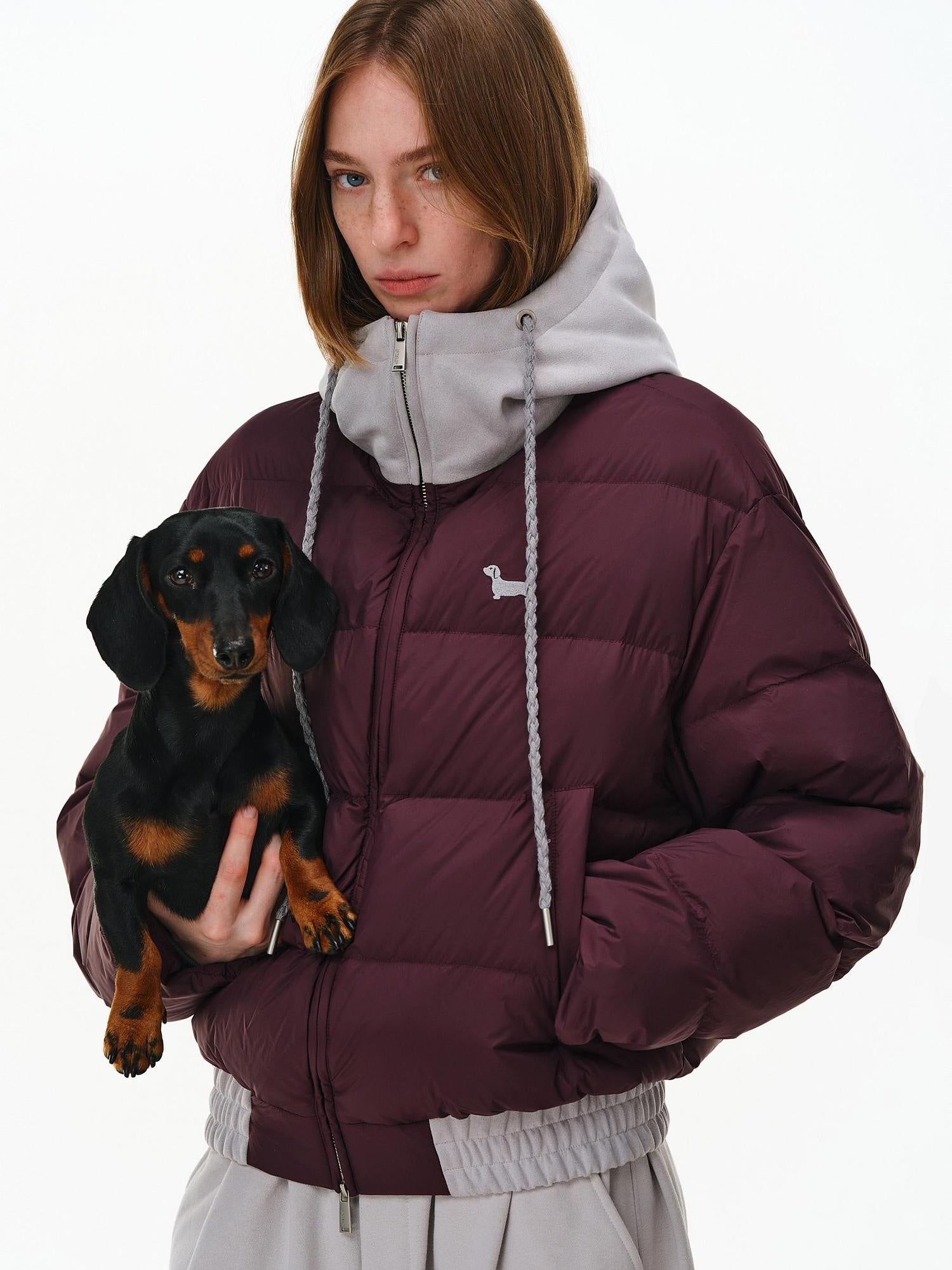 PCLP 90 Percent White Duck Down Patchwork Hooded Women Nylon Regular Fit Down Jacket