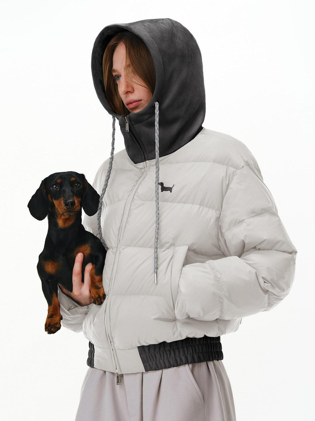 PCLP 90 Percent White Duck Down Patchwork Hooded Women Nylon Regular Fit Down Jacket