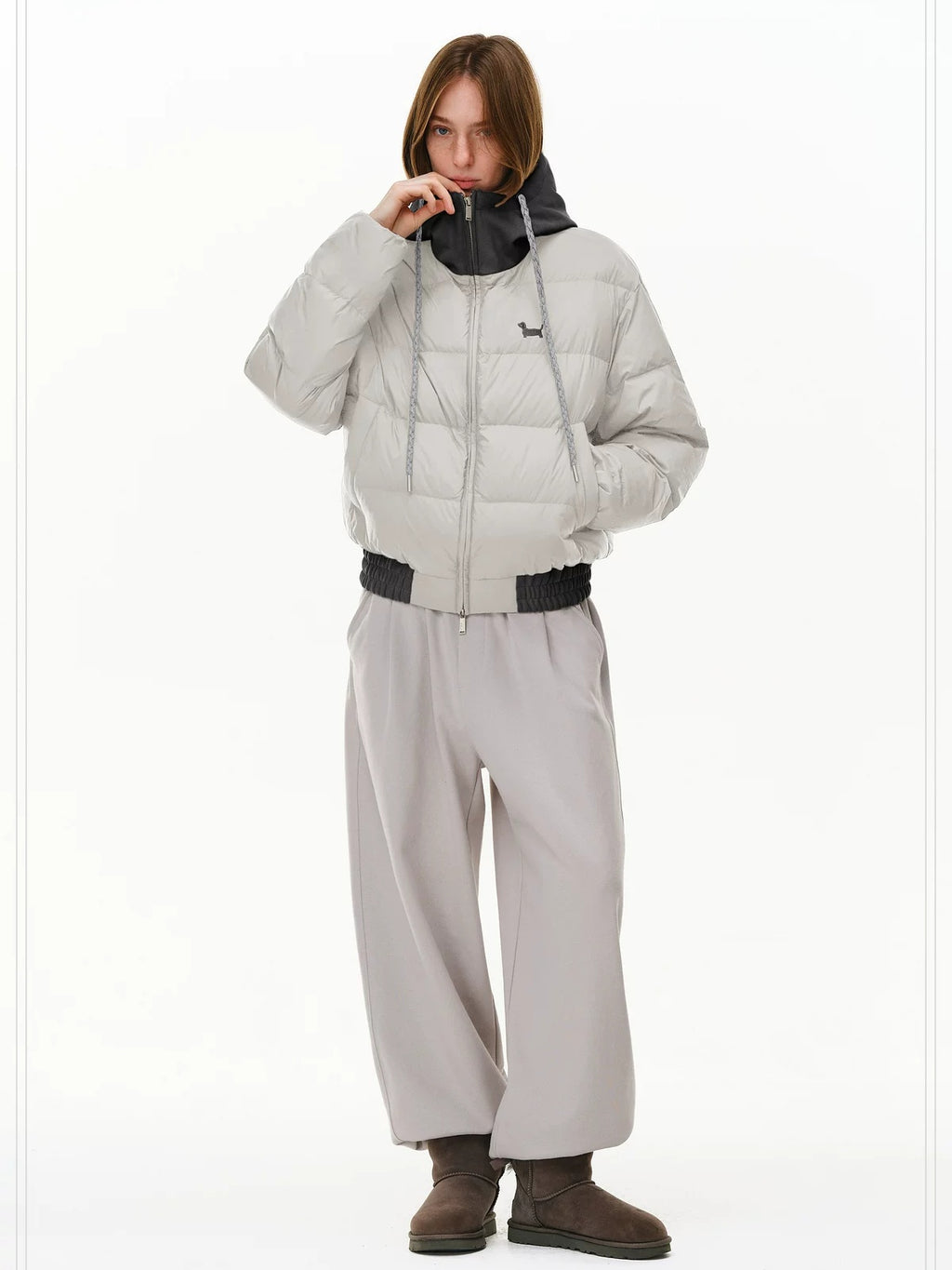 PCLP 90 Percent White Duck Down Patchwork Hooded Women Nylon Regular Fit Down Jacket