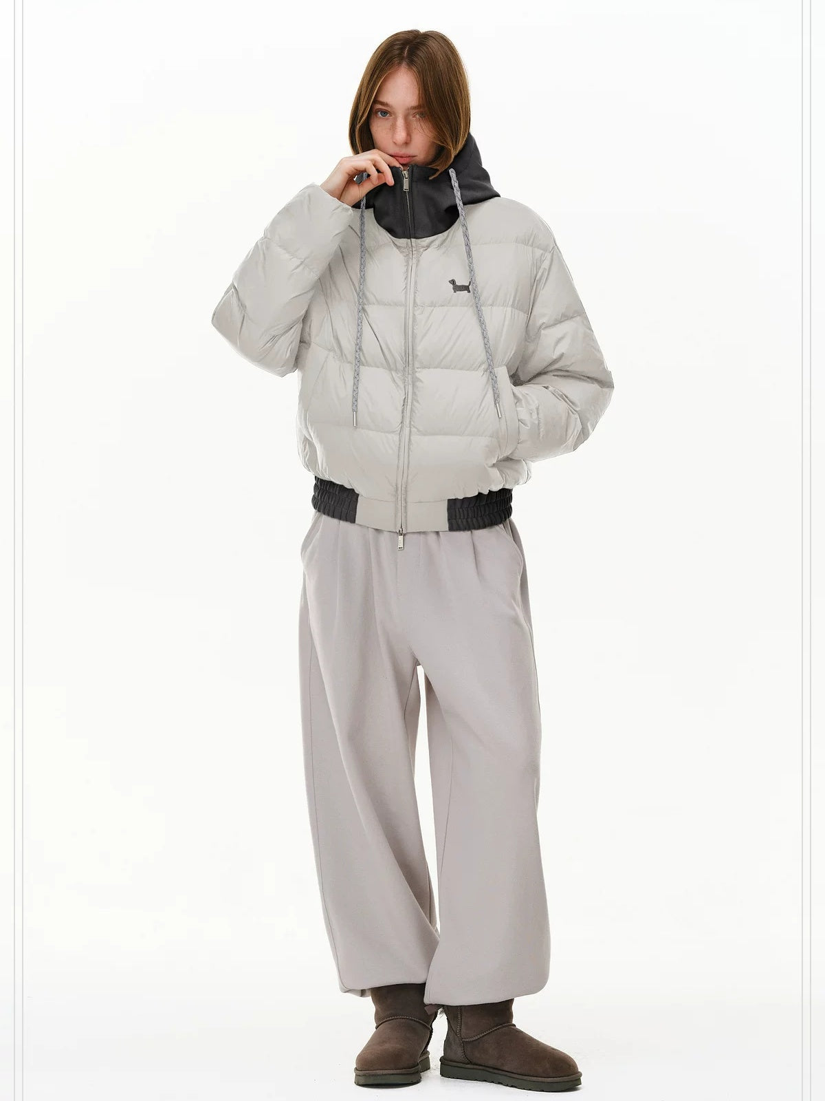 PCLP 90 Percent White Duck Down Patchwork Hooded Women Nylon Regular Fit Down Jacket