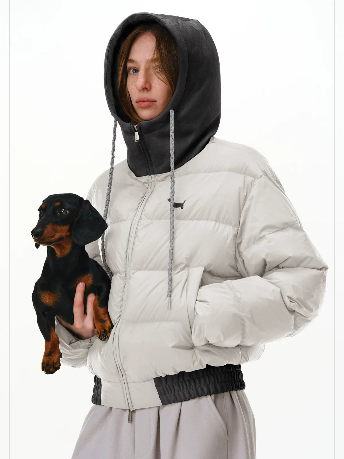 PCLP 90 Percent White Duck Down Patchwork Hooded Women Nylon Regular Fit Down Jacket