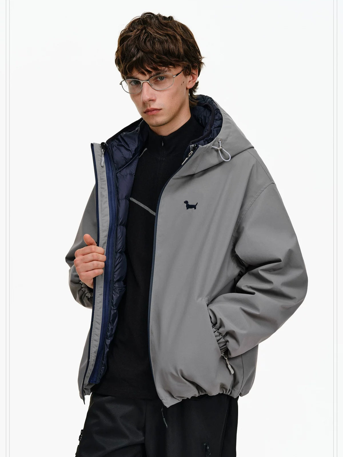 PCLP 90 Percent White Duck Down Patchwork Loose Hooded Warm Waterproof Down Jacket