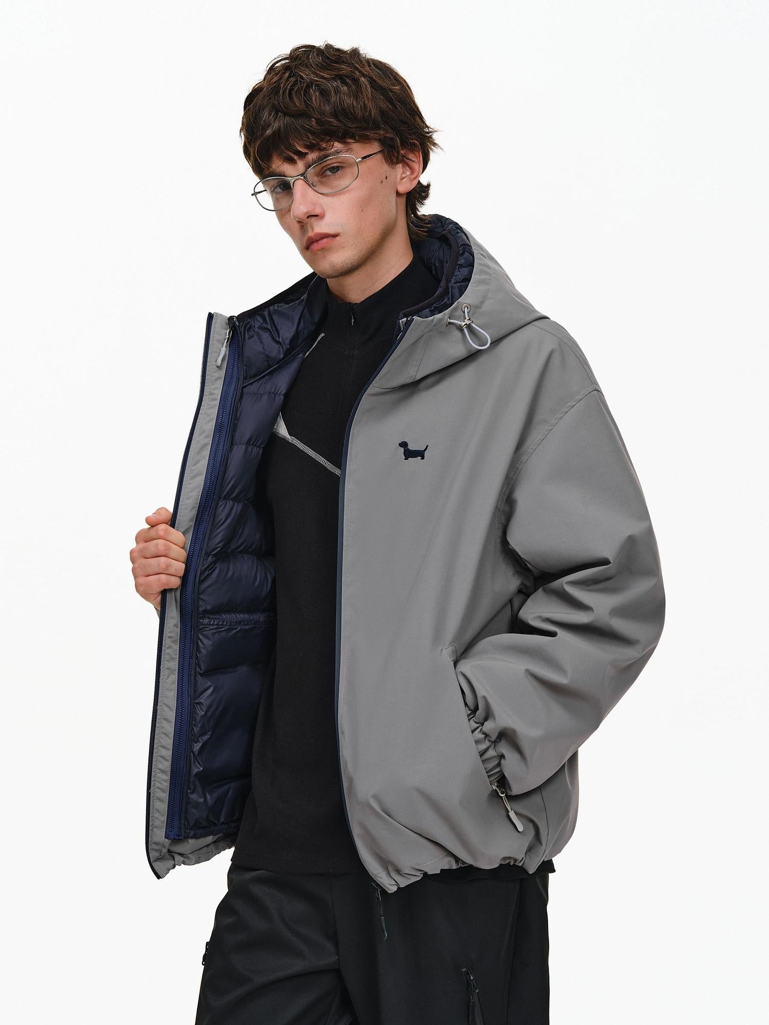 PCLP 90 Percent White Duck Down Patchwork Loose Hooded Warm Waterproof Down Jacket