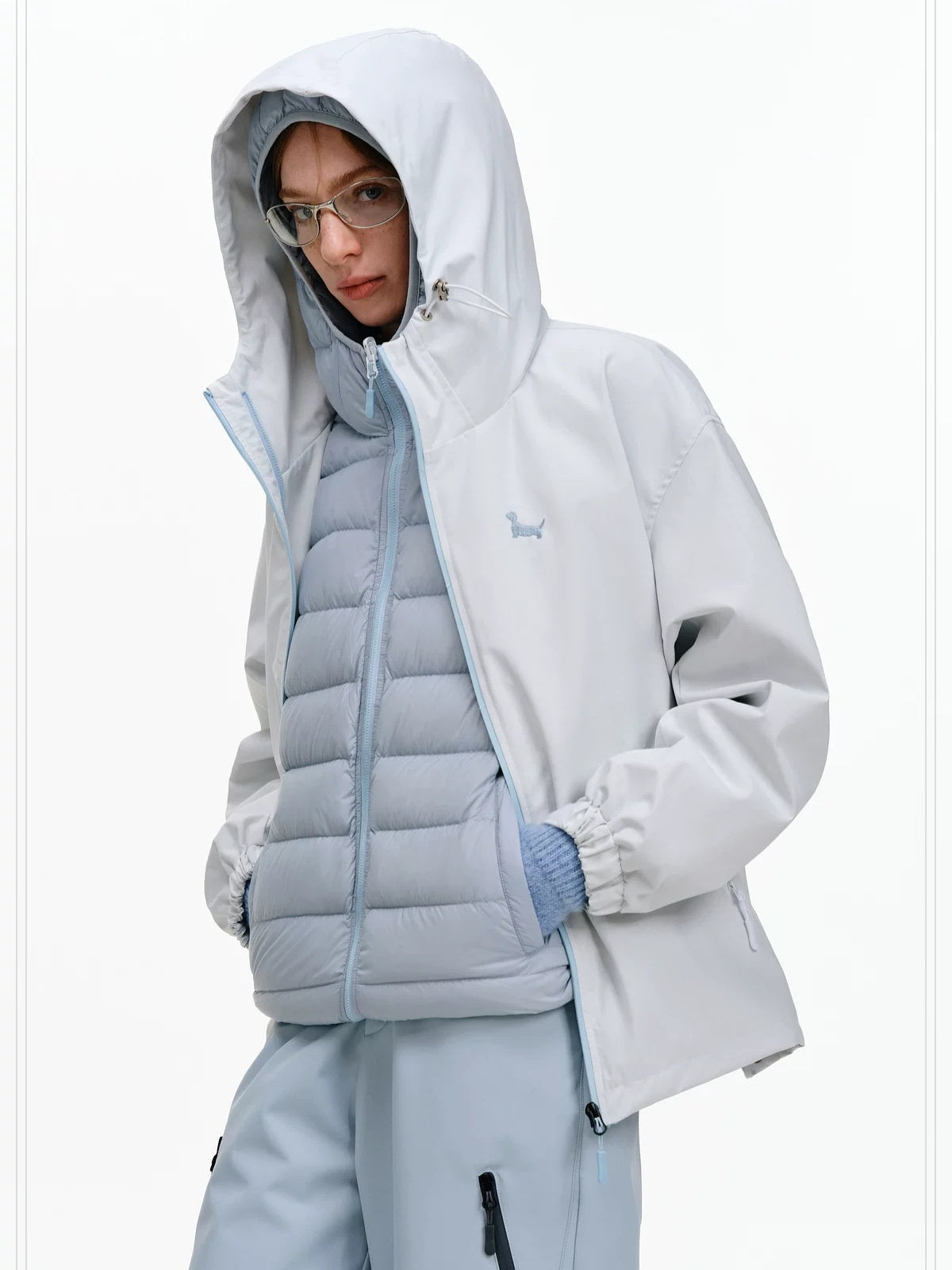 PCLP 90 Percent White Duck Down Patchwork Loose Hooded Warm Waterproof Down Jacket