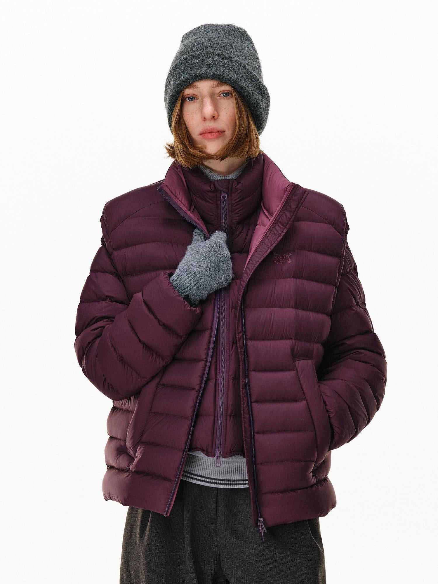 PCLP 90 Percent White Duck Down Printed Youthful Women Casual Nylon Zip Down Jacket