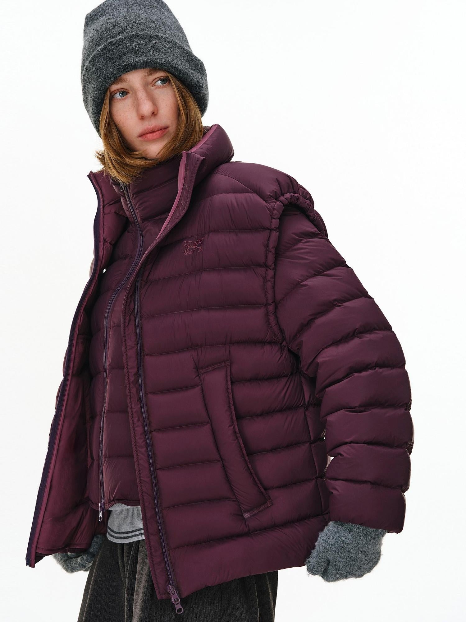 PCLP 90 Percent White Duck Down Printed Youthful Women Casual Nylon Zip Down Jacket