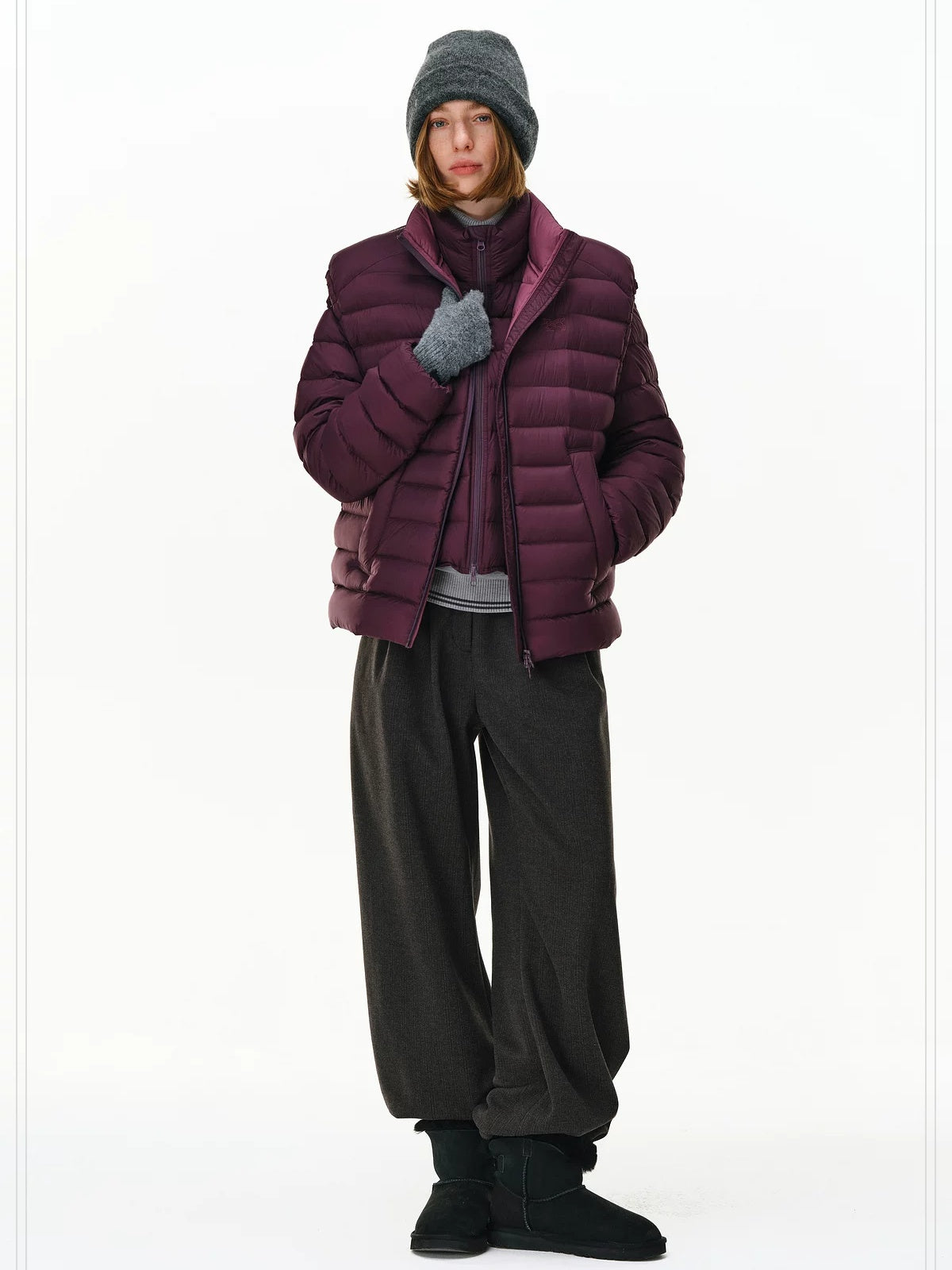 PCLP 90 Percent White Duck Down Printed Youthful Women Casual Nylon Zip Down Jacket