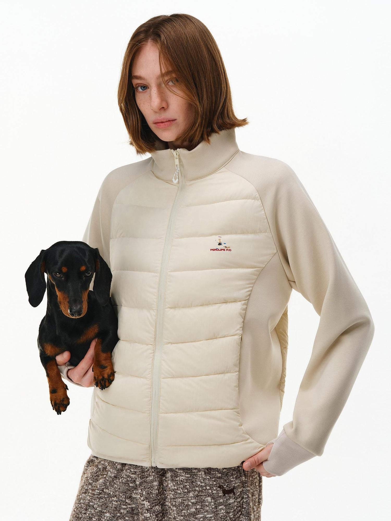 PCLP 90 Percent White Duck Down Slim Patchwork Stand Collar Women Casual Down Jacket