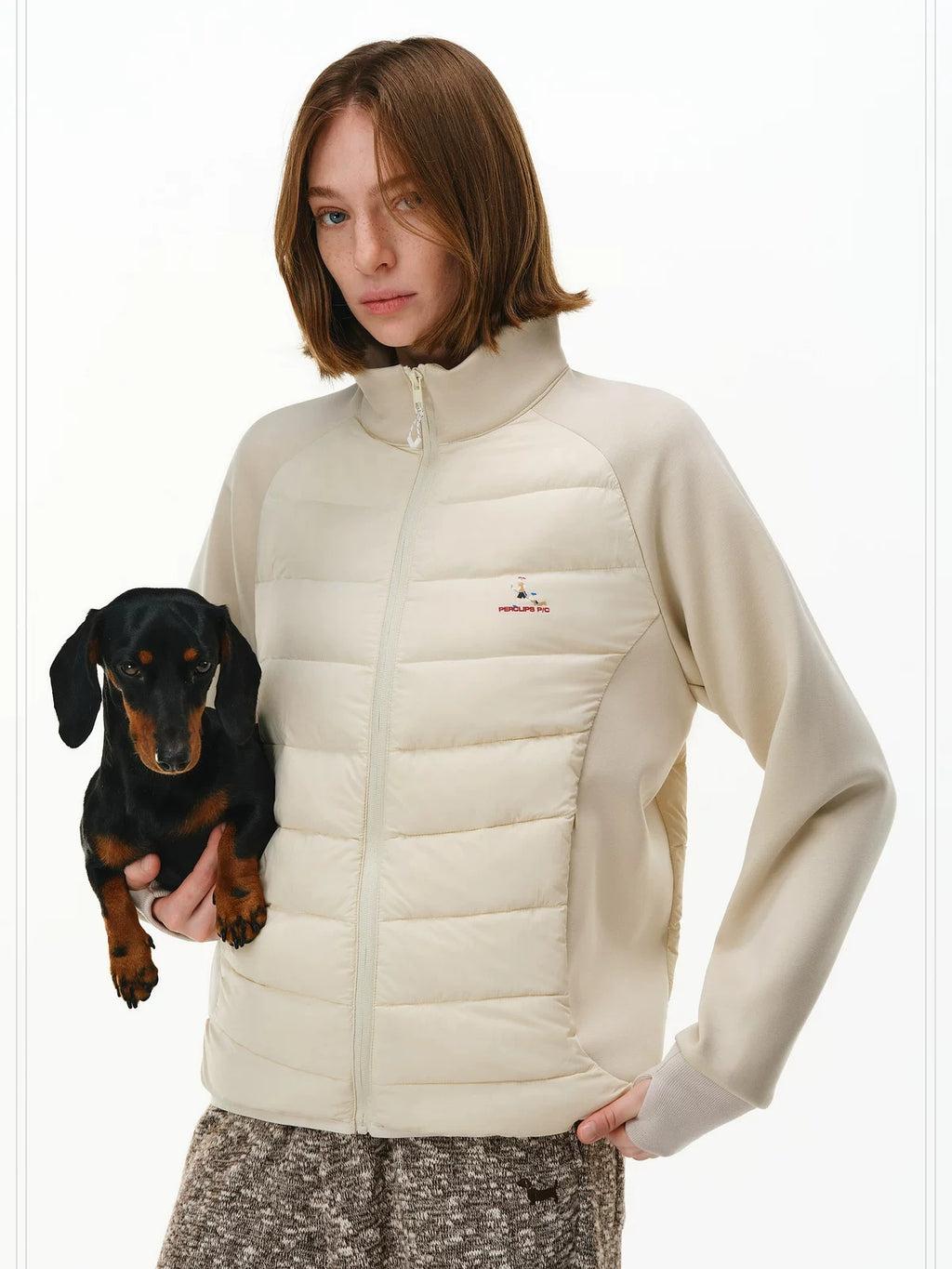 PCLP 90 Percent White Duck Down Slim Patchwork Stand Collar Women Casual Down Jacket