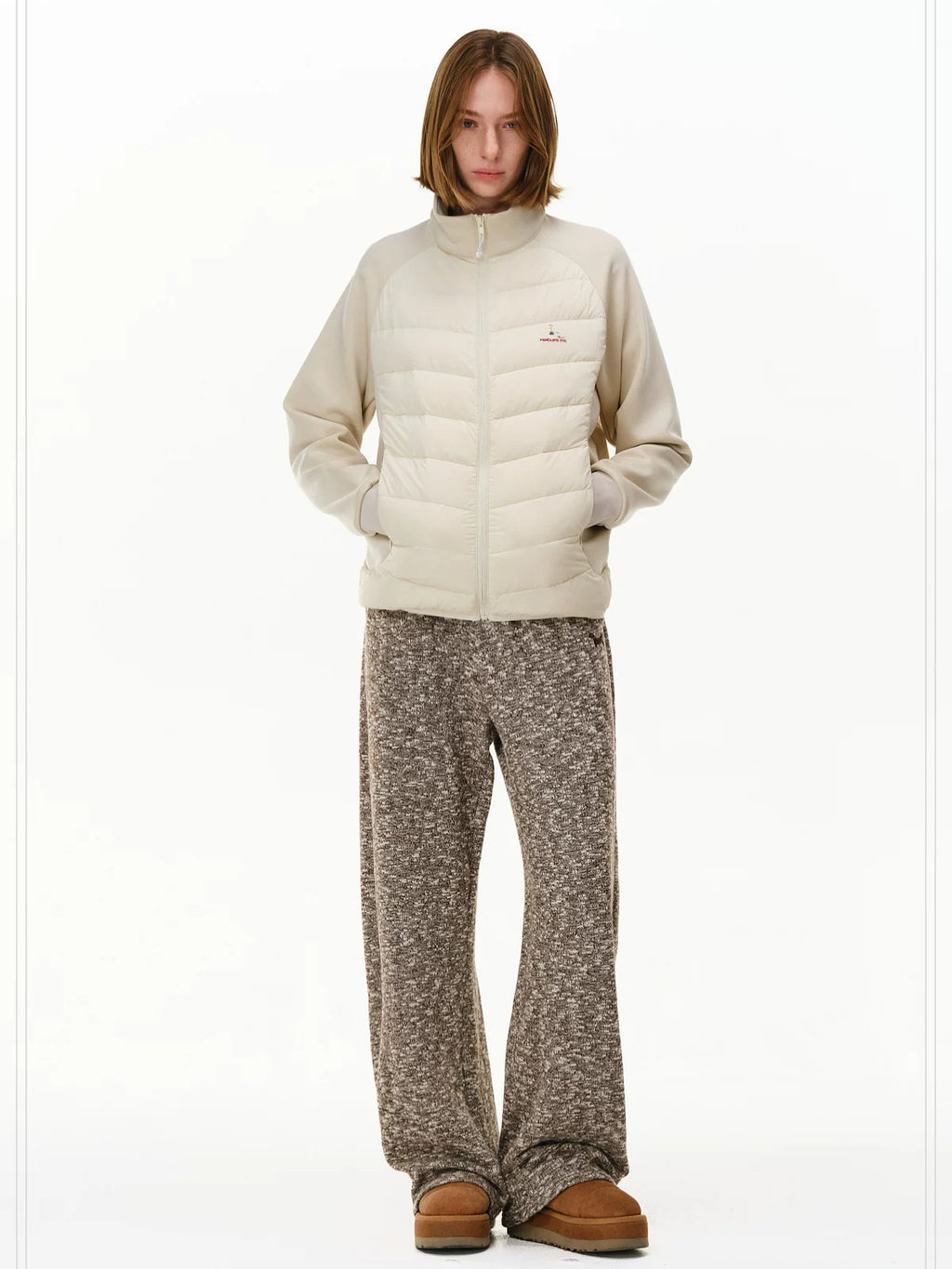 PCLP 90 Percent White Duck Down Slim Patchwork Stand Collar Women Casual Down Jacket