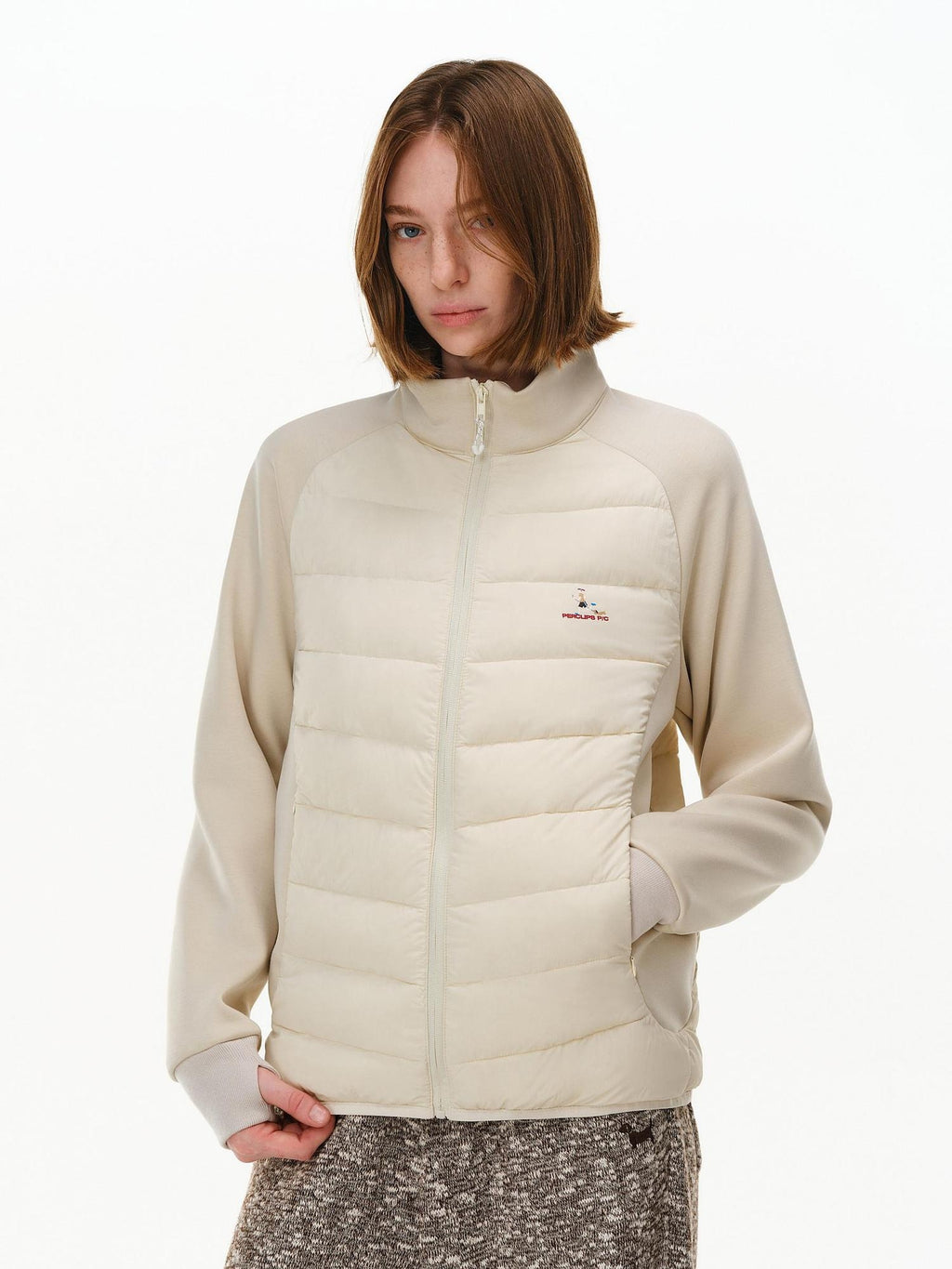 PCLP 90 Percent White Duck Down Slim Patchwork Stand Collar Women Casual Down Jacket