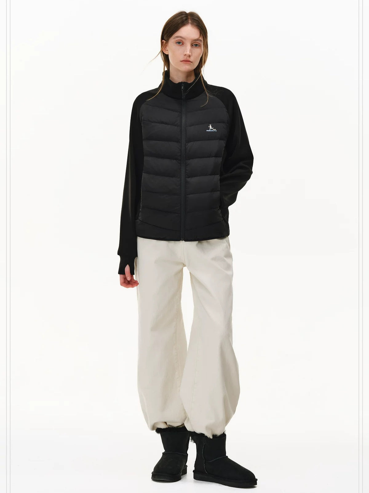 PCLP 90 Percent White Duck Down Slim Patchwork Stand Collar Women Casual Down Jacket