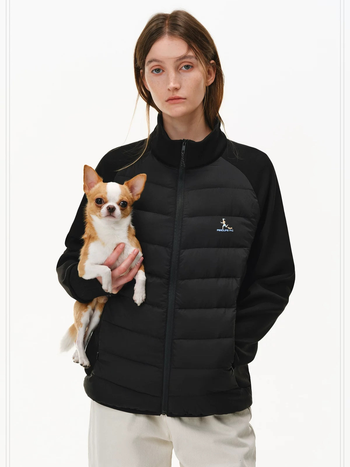 PCLP 90 Percent White Duck Down Slim Patchwork Stand Collar Women Casual Down Jacket