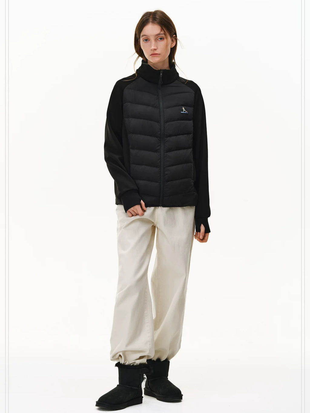 PCLP 90 Percent White Duck Down Slim Patchwork Stand Collar Women Casual Down Jacket