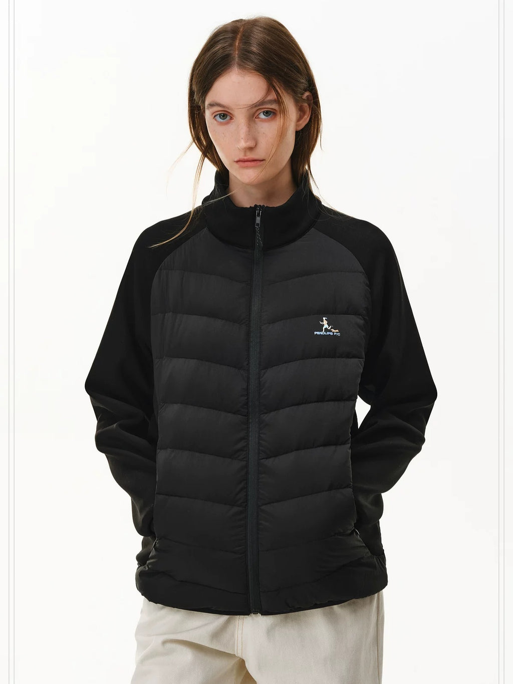 PCLP 90 Percent White Duck Down Slim Patchwork Stand Collar Women Casual Down Jacket