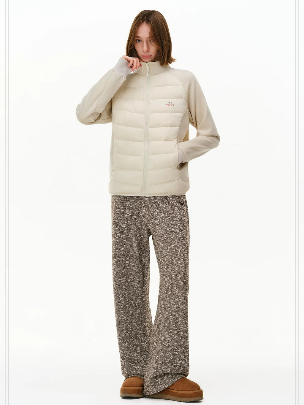 PCLP 90 Percent White Duck Down Slim Patchwork Stand Collar Women Casual Down Jacket