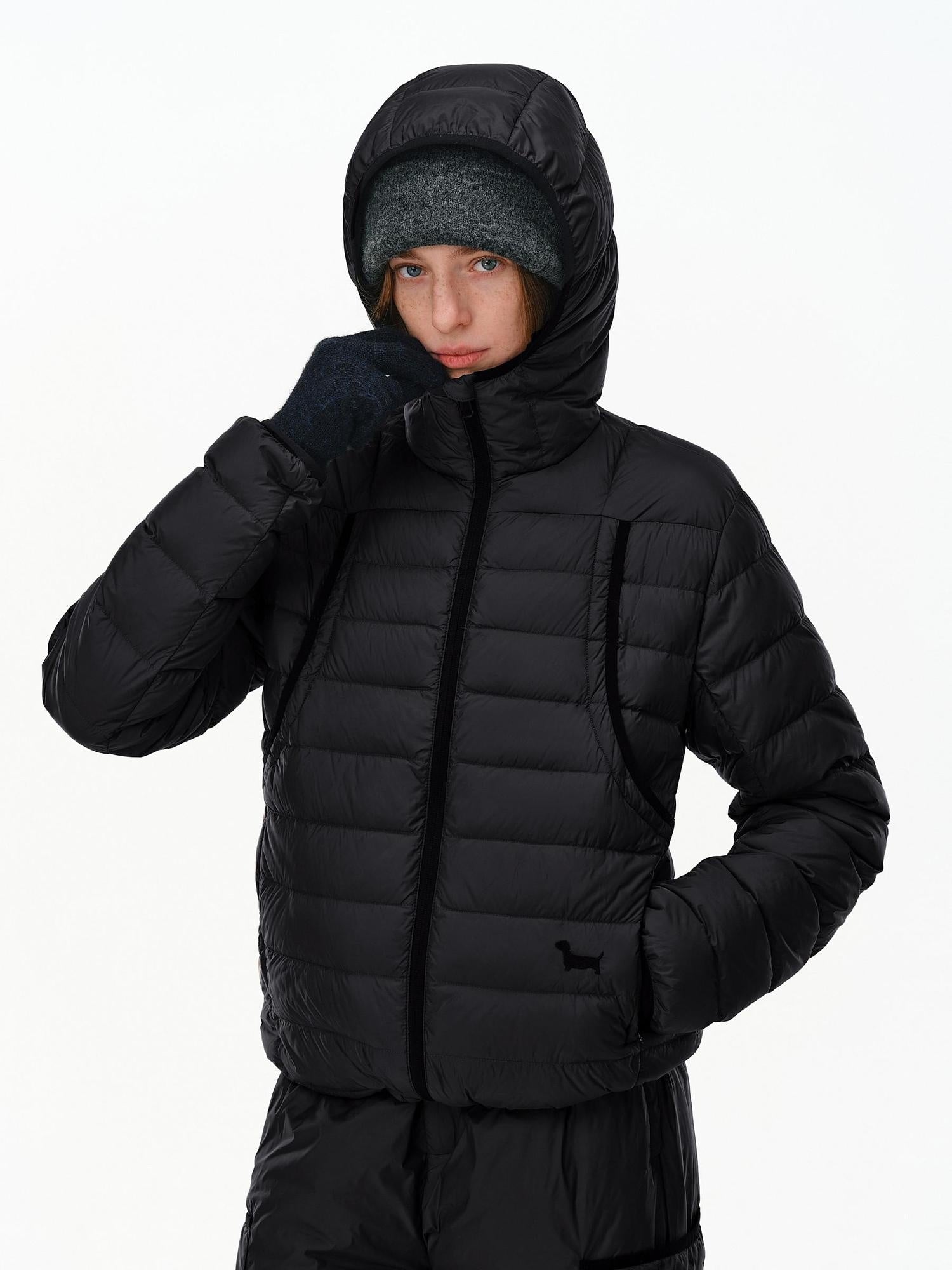 PCLP 90% White Duck Down Embroidered Hooded Commuter Regular Women Down Jacket