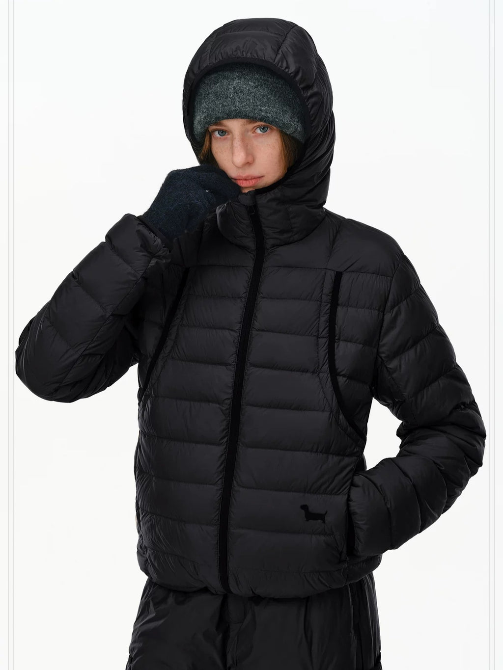 PCLP 90% White Duck Down Embroidered Hooded Commuter Regular Women Down Jacket