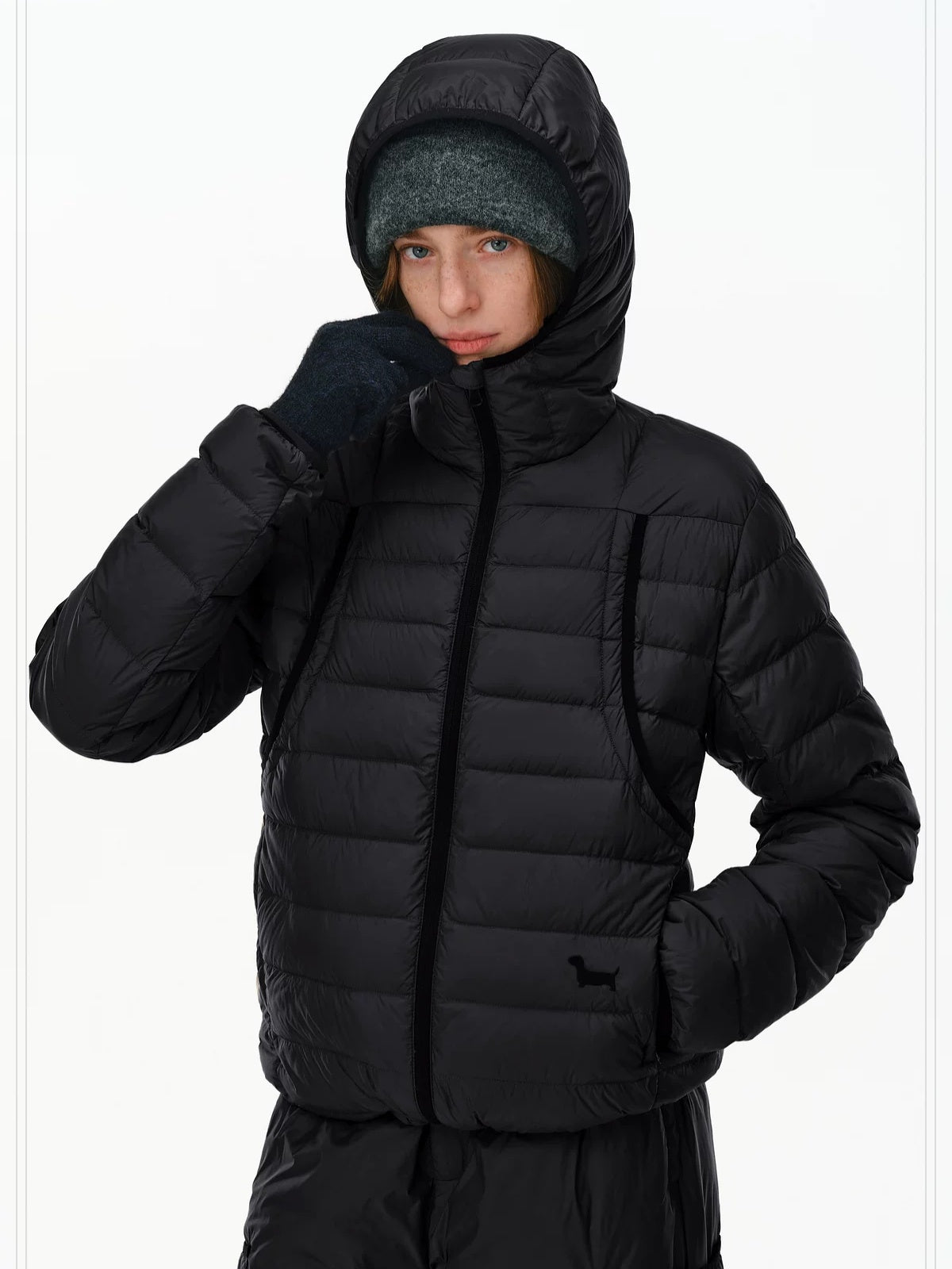 PCLP 90% White Duck Down Embroidered Hooded Commuter Regular Women Down Jacket