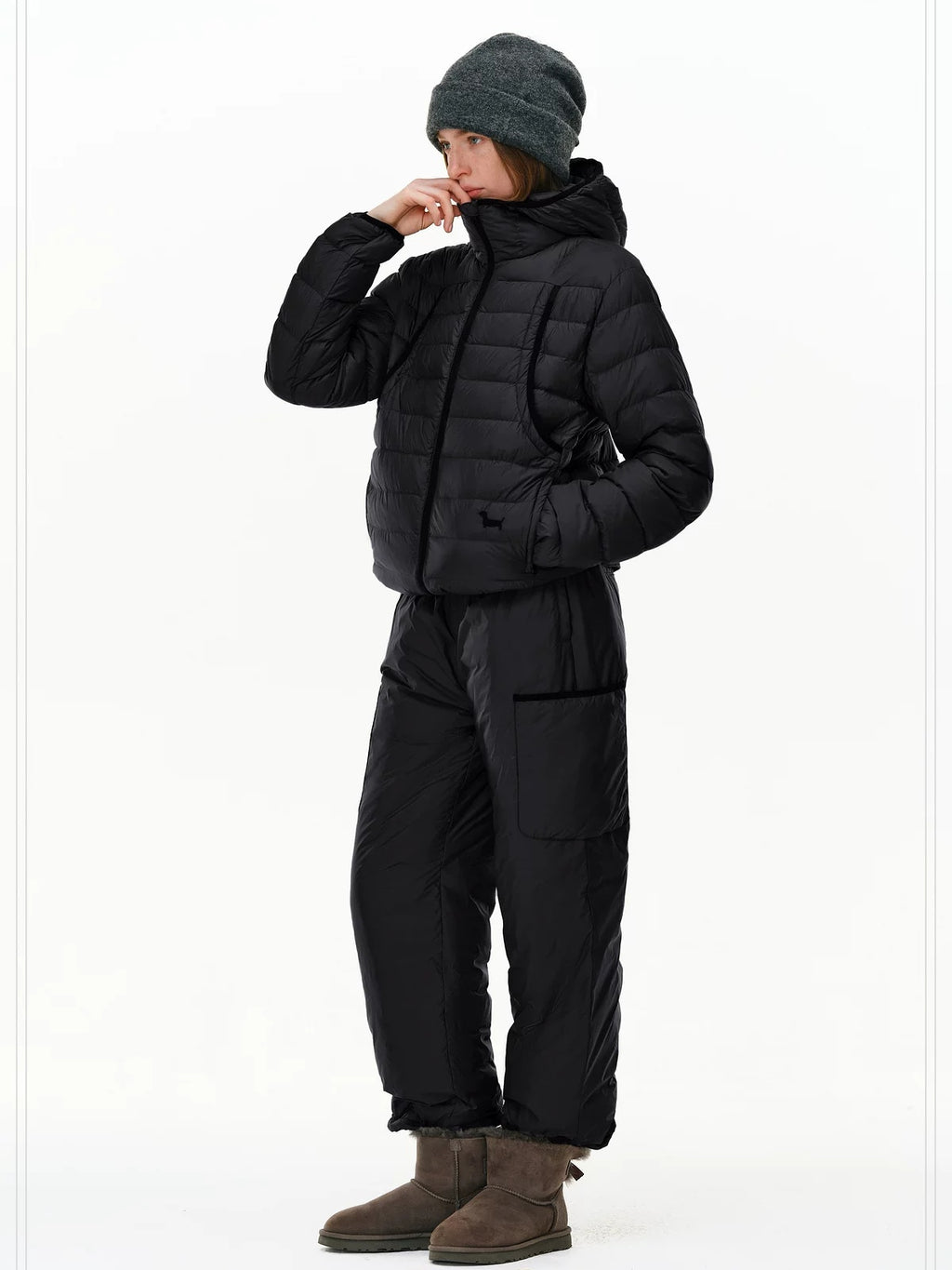 PCLP 90% White Duck Down Embroidered Hooded Commuter Regular Women Down Jacket