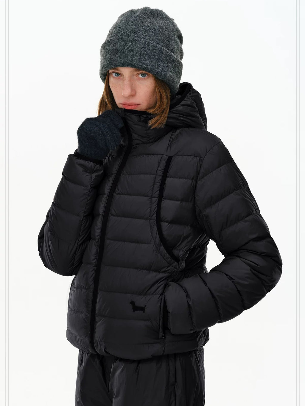 PCLP 90% White Duck Down Embroidered Hooded Commuter Regular Women Down Jacket