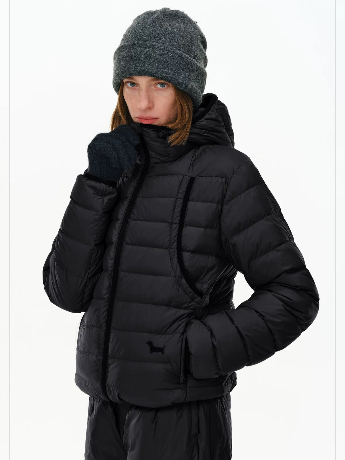 PCLP 90% White Duck Down Embroidered Hooded Commuter Regular Women Down Jacket