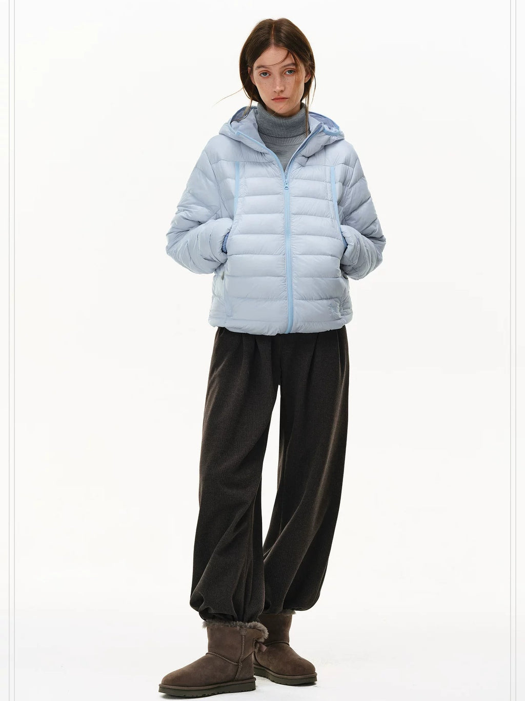 PCLP 90% White Duck Down Embroidered Hooded Commuter Regular Women Down Jacket