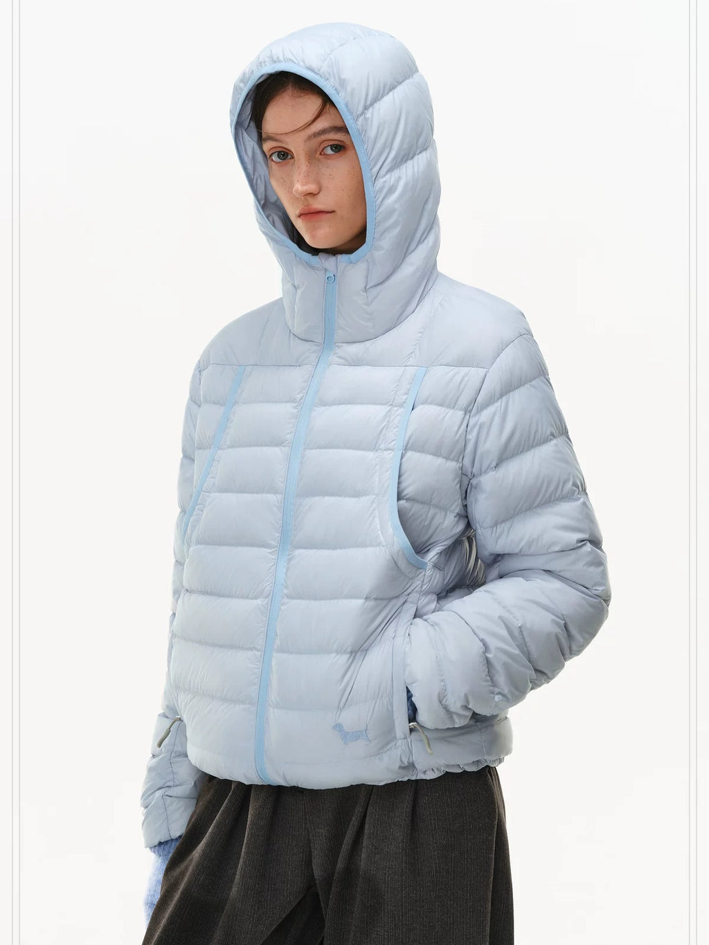 PCLP 90% White Duck Down Embroidered Hooded Commuter Regular Women Down Jacket