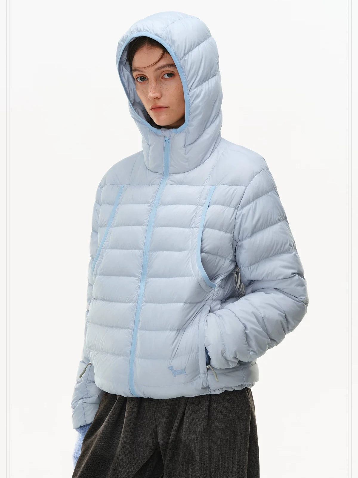 PCLP 90% White Duck Down Embroidered Hooded Commuter Regular Women Down Jacket