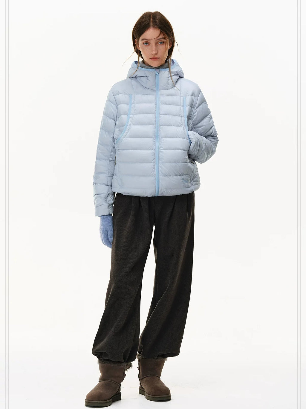 PCLP 90% White Duck Down Embroidered Hooded Commuter Regular Women Down Jacket