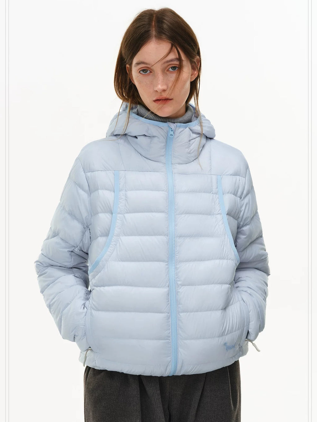 PCLP 90% White Duck Down Embroidered Hooded Commuter Regular Women Down Jacket