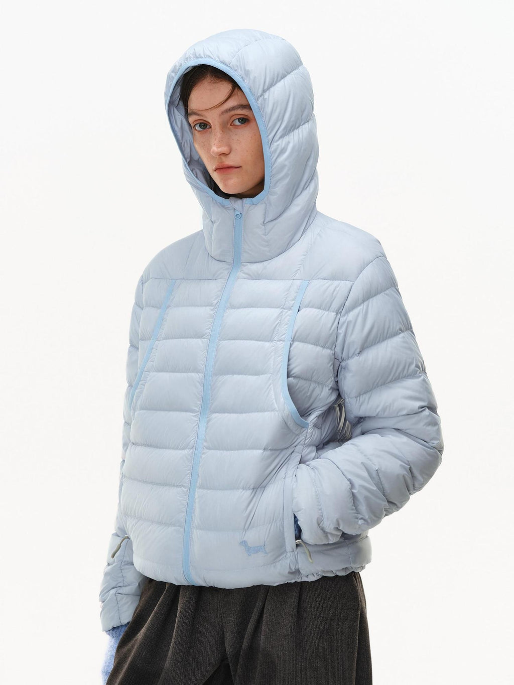 PCLP 90% White Duck Down Embroidered Hooded Commuter Regular Women Down Jacket