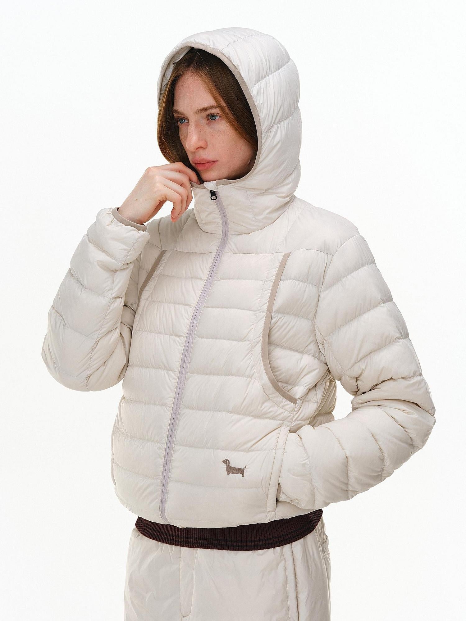 PCLP 90% White Duck Down Embroidered Hooded Commuter Regular Women Down Jacket