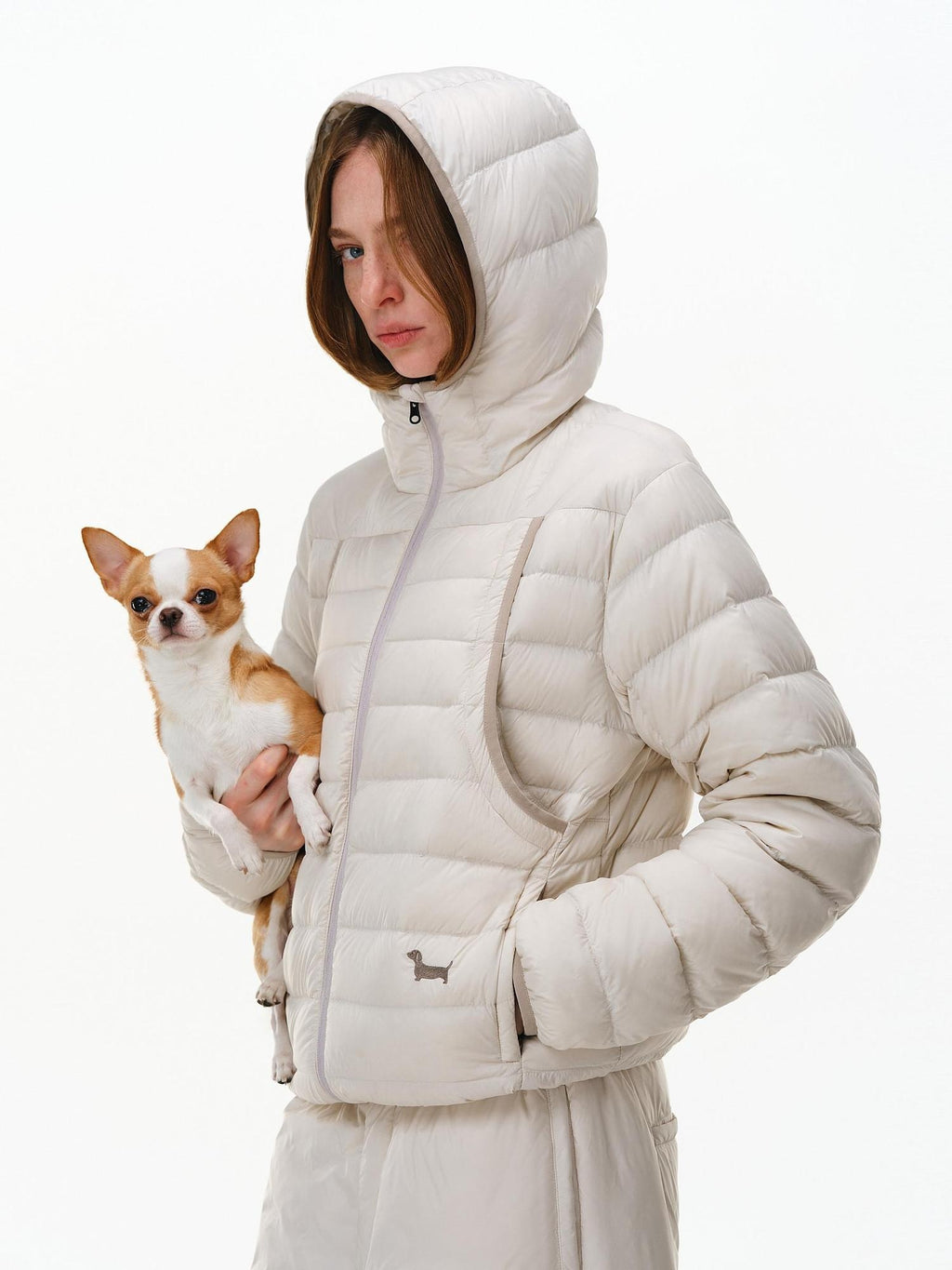 PCLP 90% White Duck Down Embroidered Hooded Commuter Regular Women Down Jacket