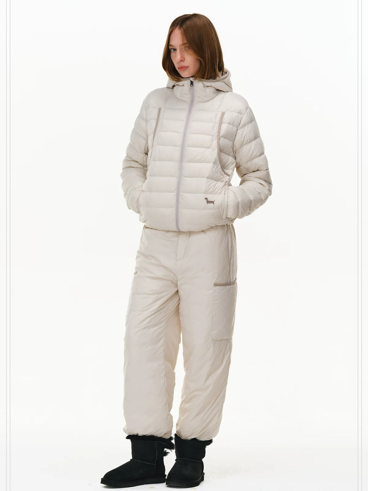 PCLP 90% White Duck Down Embroidered Hooded Commuter Regular Women Down Jacket