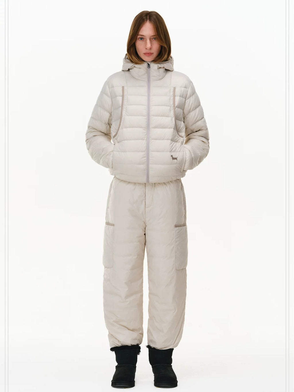 PCLP 90% White Duck Down Embroidered Hooded Commuter Regular Women Down Jacket