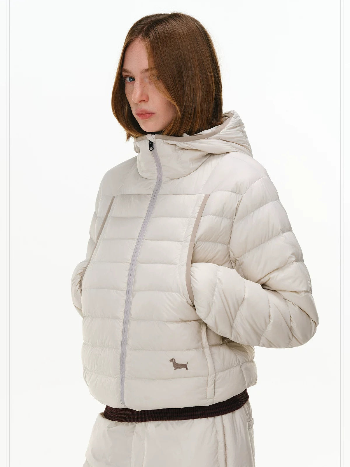 PCLP 90% White Duck Down Embroidered Hooded Commuter Regular Women Down Jacket
